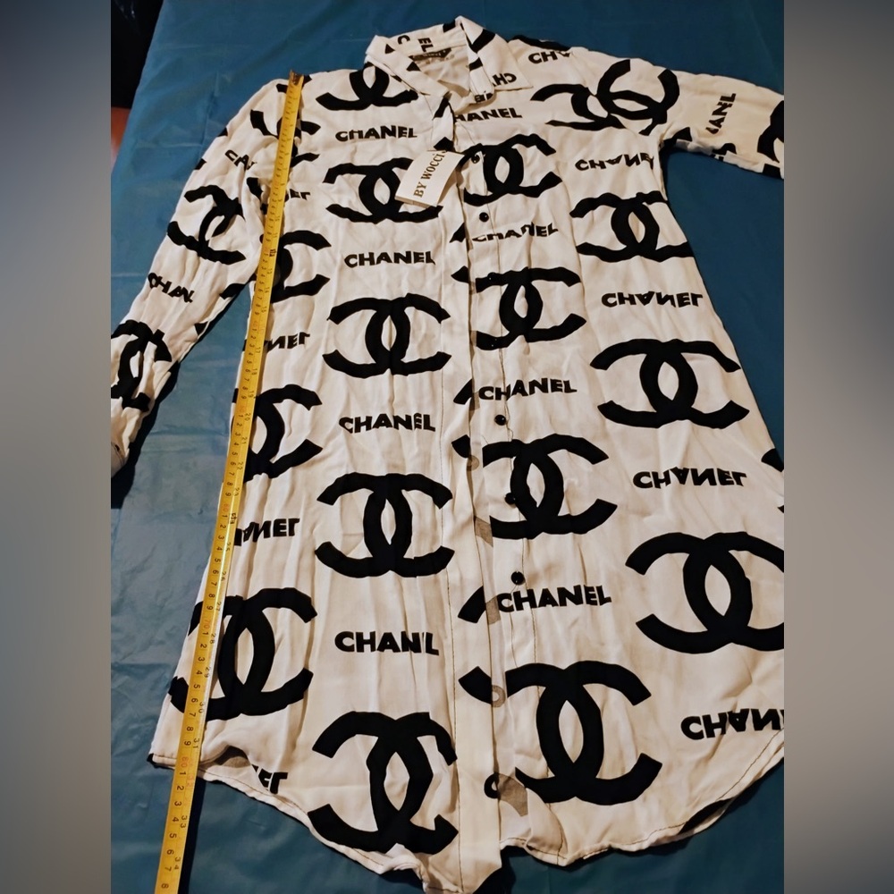 CHANEL Monochrome Logo Shirt dress